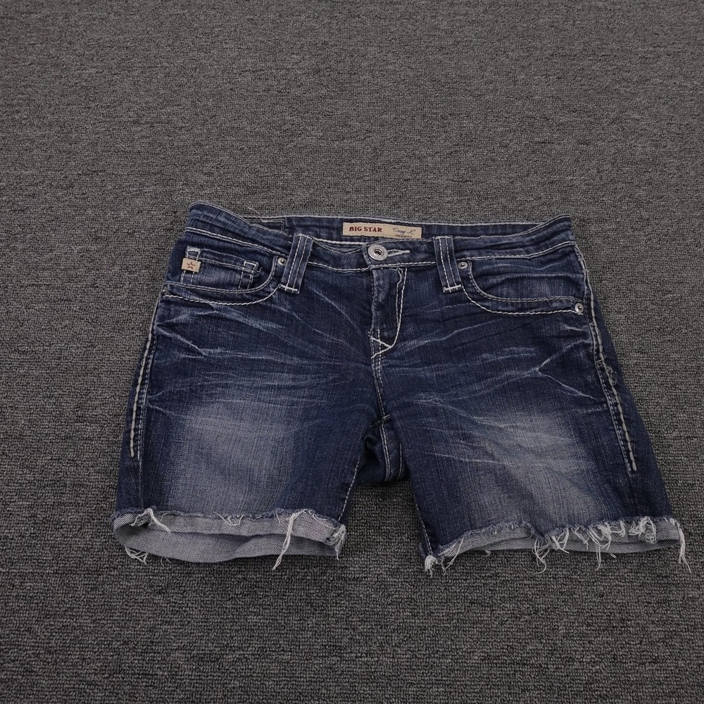Big Star Casey K Shorts‎ Womens 27 Blue Denim Low Rise Cutoff Embroidered